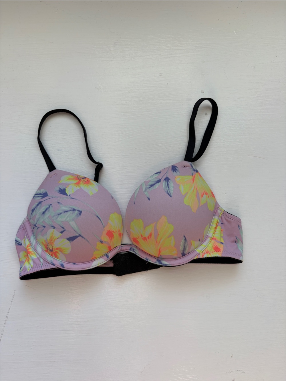 PINK Victoria's Secret Floral Padded Underwire Bra - Lavender, Yellow & Black